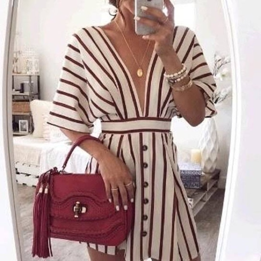 Red & White Striped Open Back Mini Dress